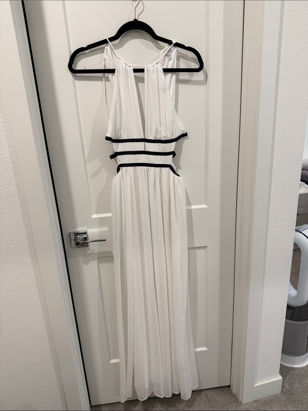 Express White Halter Maxi Dress with Black Trim